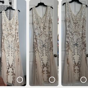 Elegant Cream Maxi Dress with Gold Embellishments